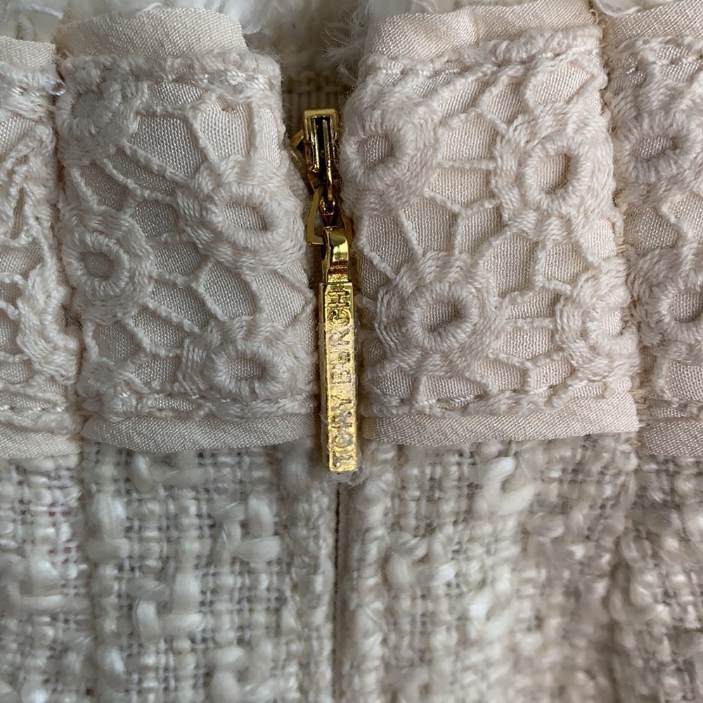 Tory Burch Tweed Fringe Pleated Knee Length Cream Skirt sz 0 - Picture 5 of 7